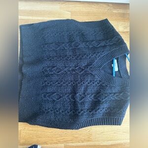 LOFT Black Cable Knit V-Neck Sweater Vest